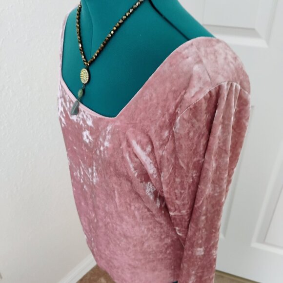 Francesca's Velour Long Sleeve Bodysuit Pink Square Neckline Size XL Juniors - Picture 3 of 8